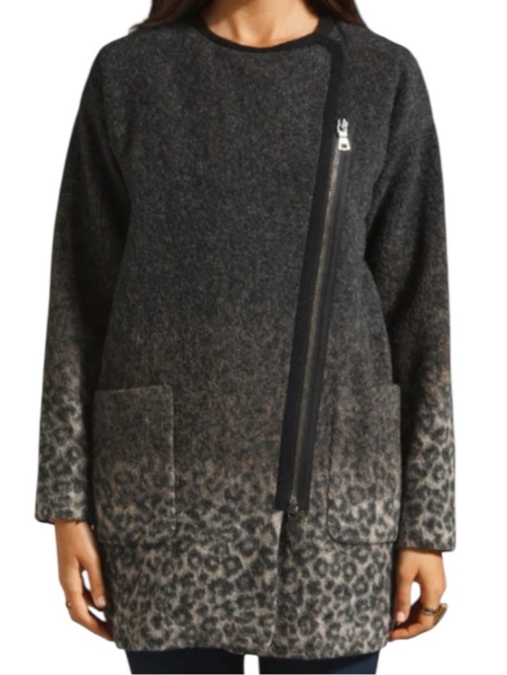 Rebecca Taylor Ombré Leopard Wool Blend Coat
